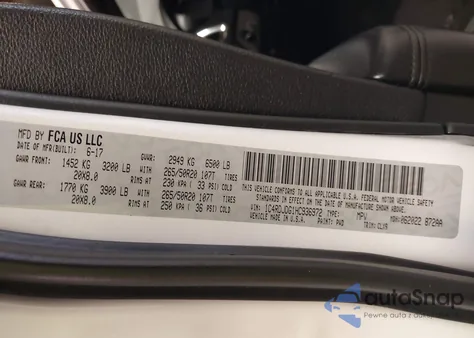 2017 Dodge Durango Gt Awd z USA, uszkodzony, nr VIN 1C4RDJDG1HC936972